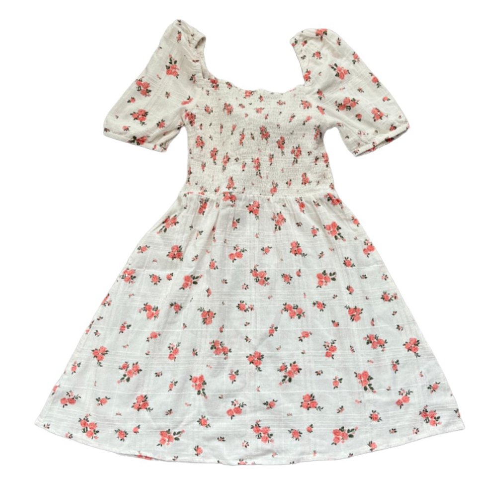 New Look Women's White Floral Shirred Puff Sleeve Mini Dress